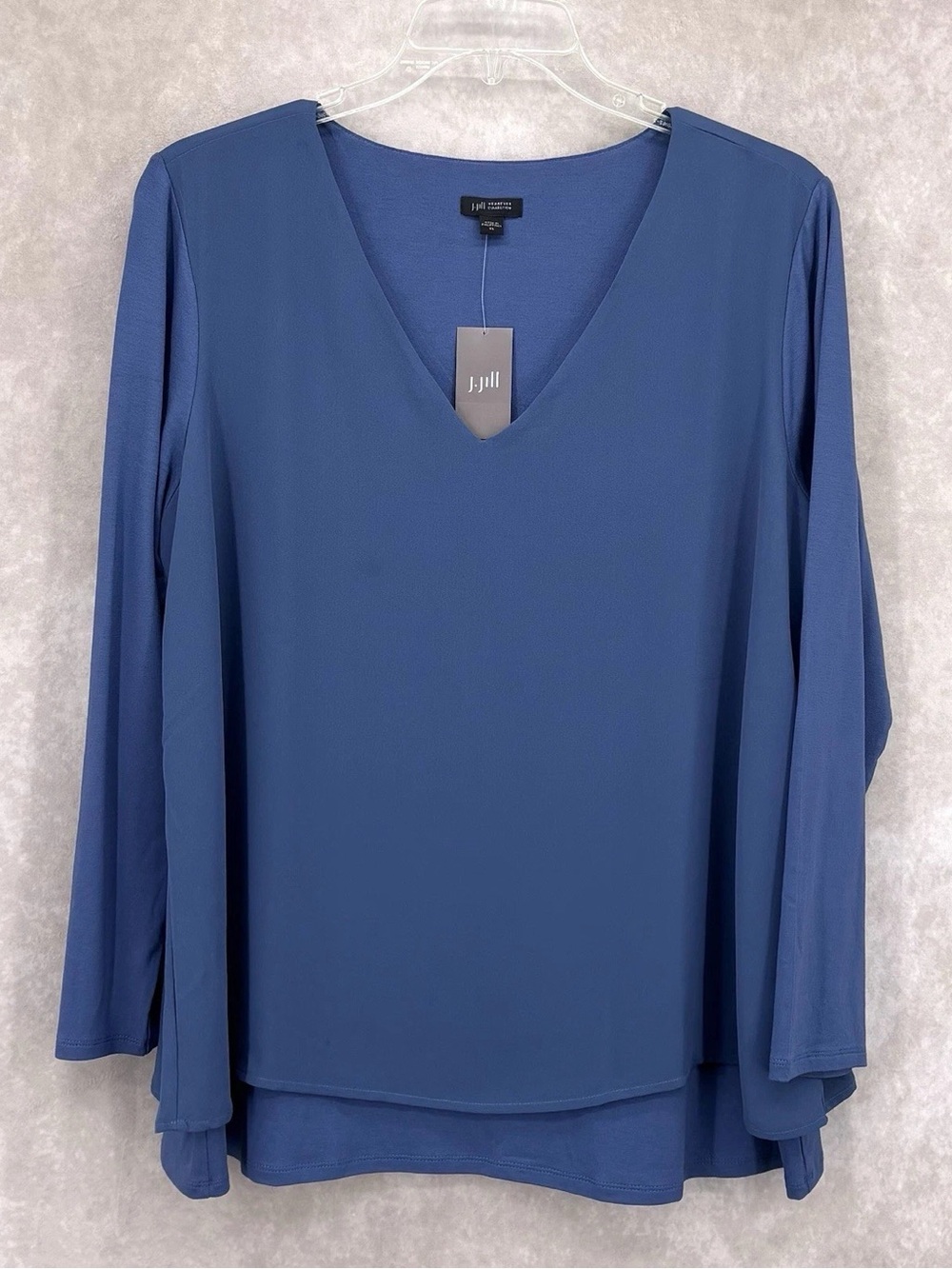 J. Jill Slate Blue V-Neck Layered Long-Sleeve Blouse
